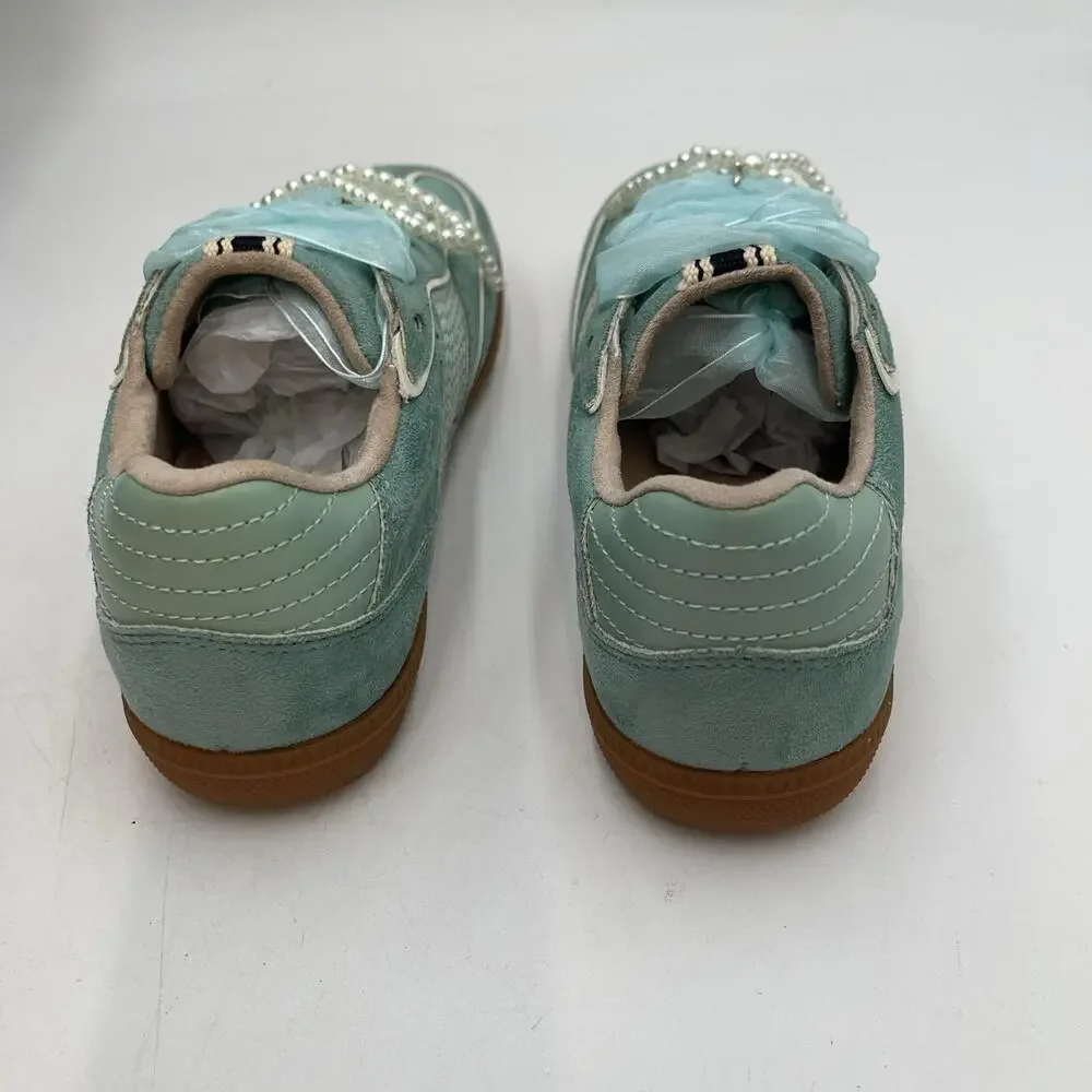 Aqua Suede Pearl Beaded Shoes Womens Low Top Casual Sneakers Sophie Size 6